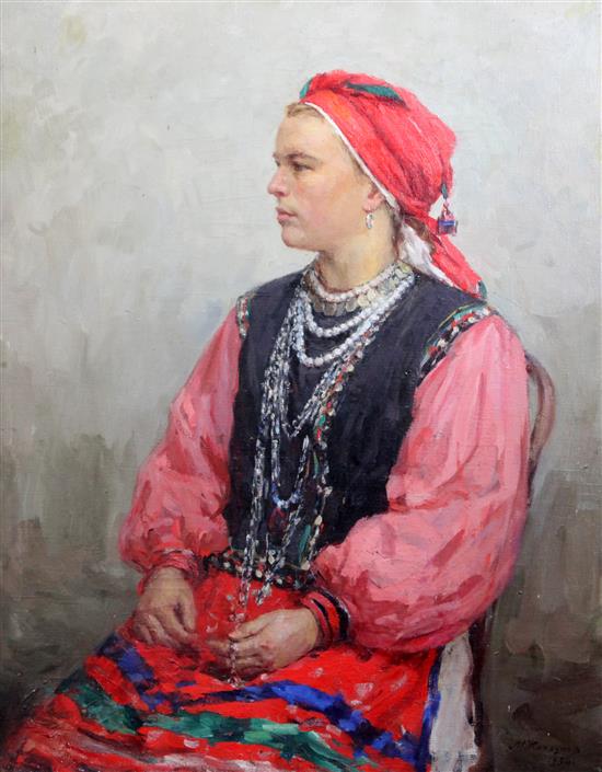 Mikhail Zheleznov (1924-1997) Portrait of a seated woman 30.5 x 24in.